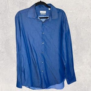 Calvin Klein Slim Fit XL (17) blue button-down long sleeve shirt